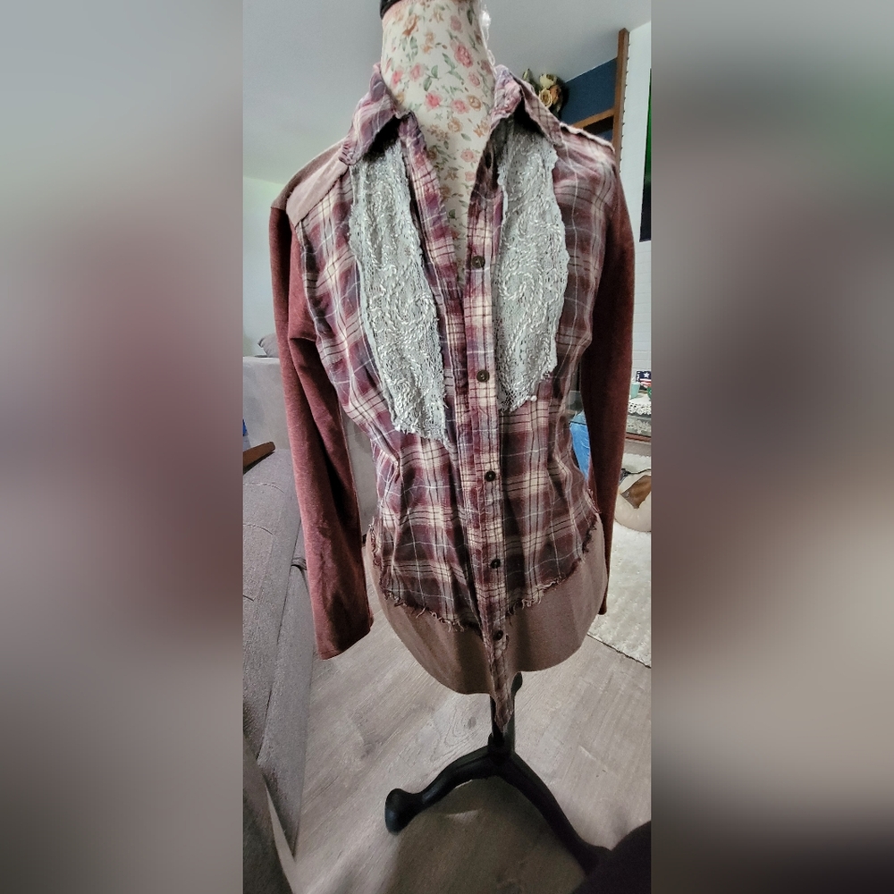 BKE Burgundy Plaid Shirt Size Small